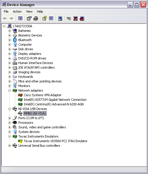 If somehow Windows enumerates the ADS1281 differently than the ADS1278 it will be recognized as "NI-VISA USB Devices - TMS320VC5509A (NI-VISA).