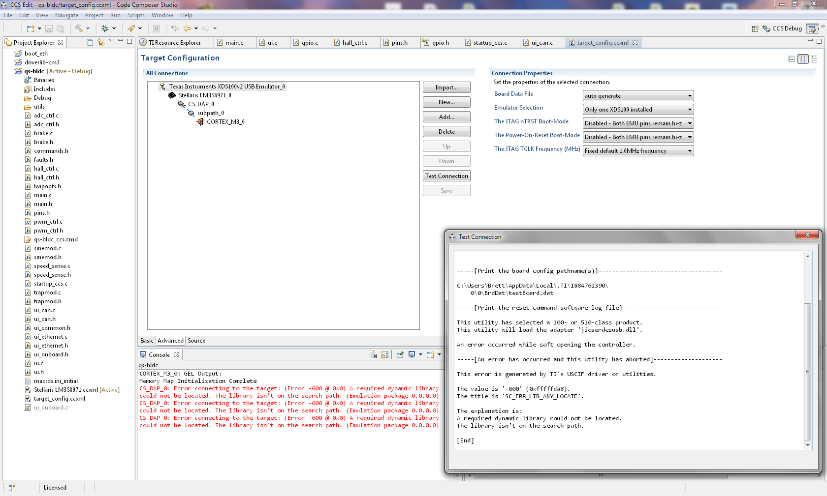 CCSv.5 & XDS100 emulator debug launch session errors: - Code Composer ...