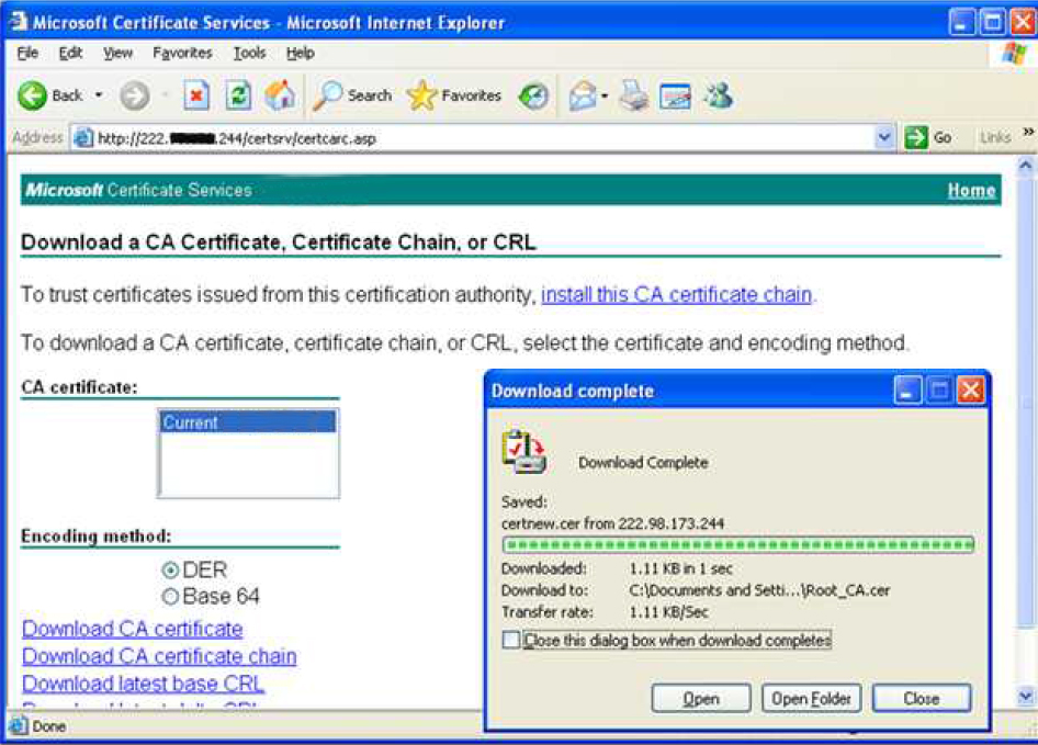 Then I convert the certificate in PEM format openssl x509 -inform der -in root_ca.der -out root_ca.pem