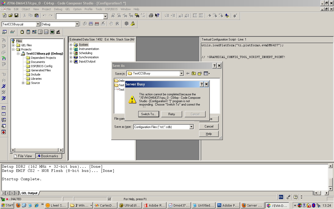 Server Busy dialogue box appears when I save the tcf file Code