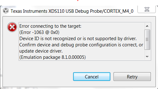 CCS MSP E Y BGAEVM XDS Error Connecting To The Target Error X MSP Low