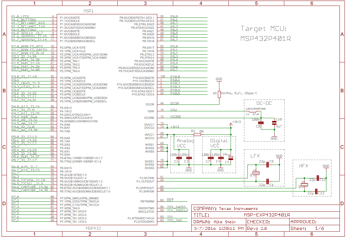 MSP432P401R Capacitors Of LFX Changed Between MSP EXP432P401R Sch Rev