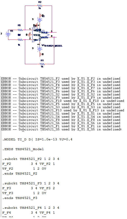 Differential Amplifier THS4521 PSpice Model having trouble Amplifiers forum Amplifiers TI