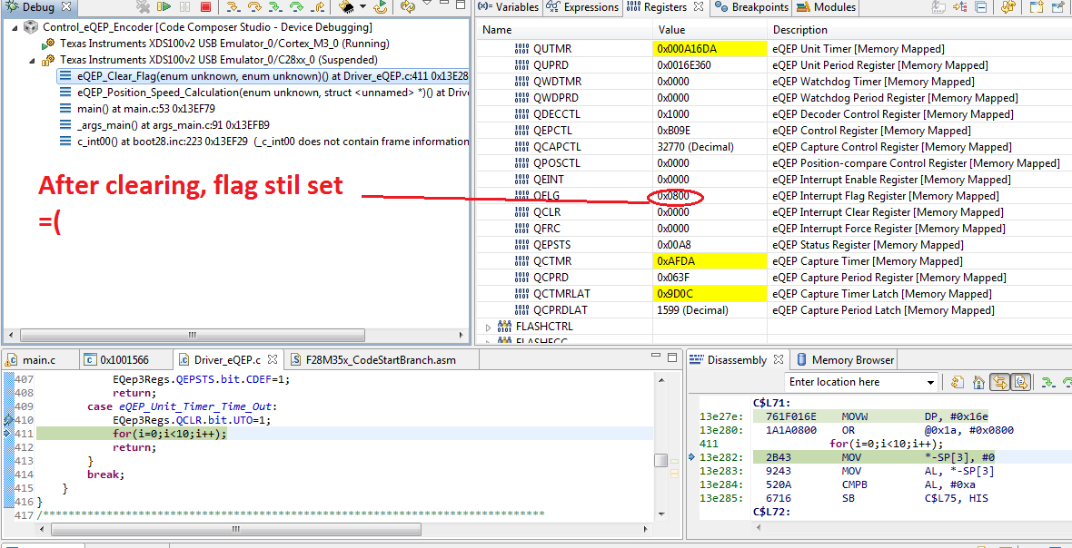 Cant' clear eQEP Flags C2000 microcontrollers forum C2000™︎
