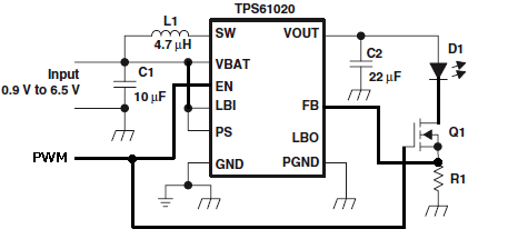 TPS61020 for PWM dimming LED driver application - Power management ...