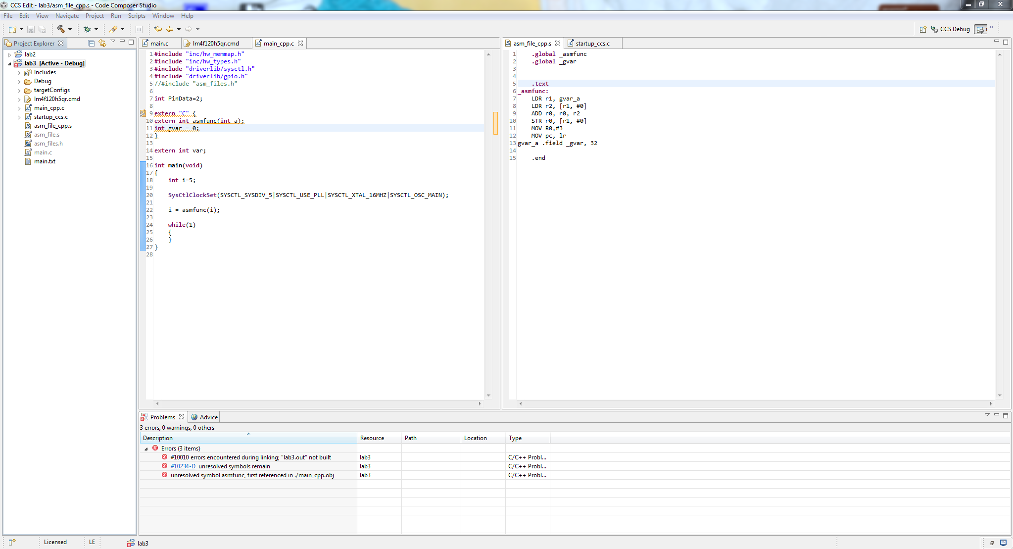 Problem with mixing C and assembly codes on CC5.4 and Tiva launchpad ...