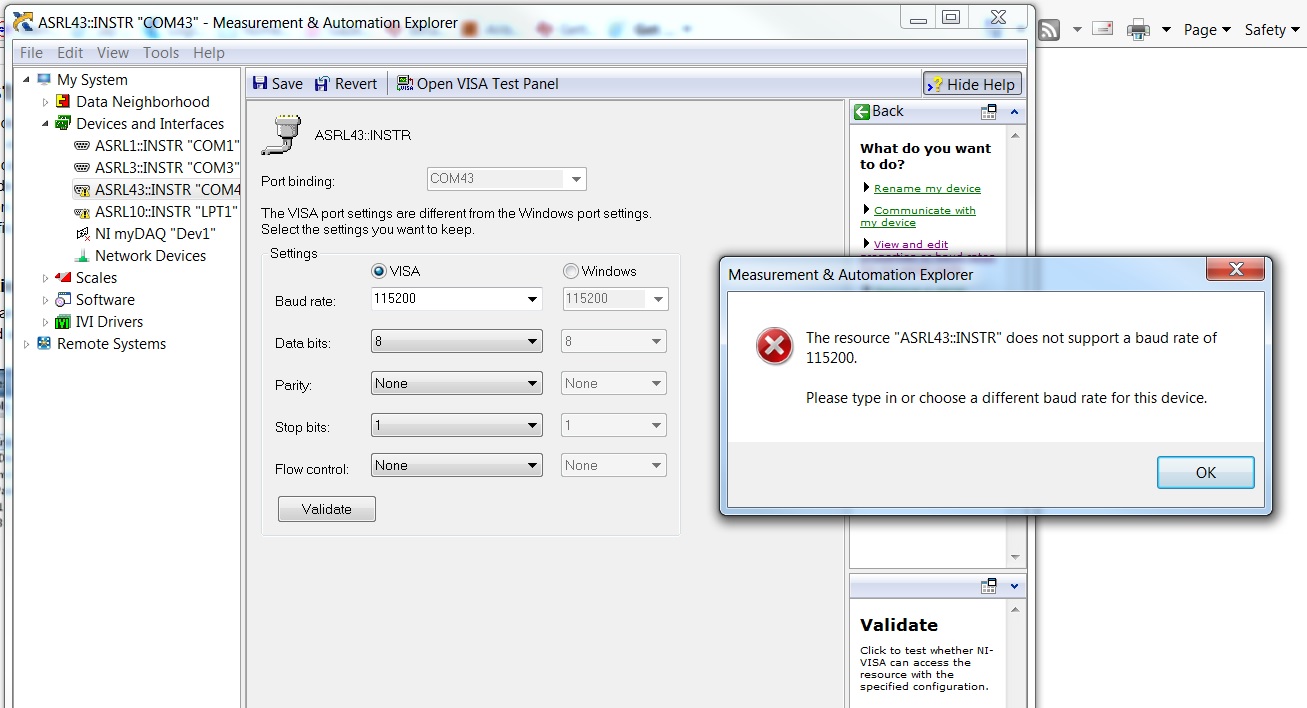 Stellaris Virtual Serial Port driver error in Labview Armbased