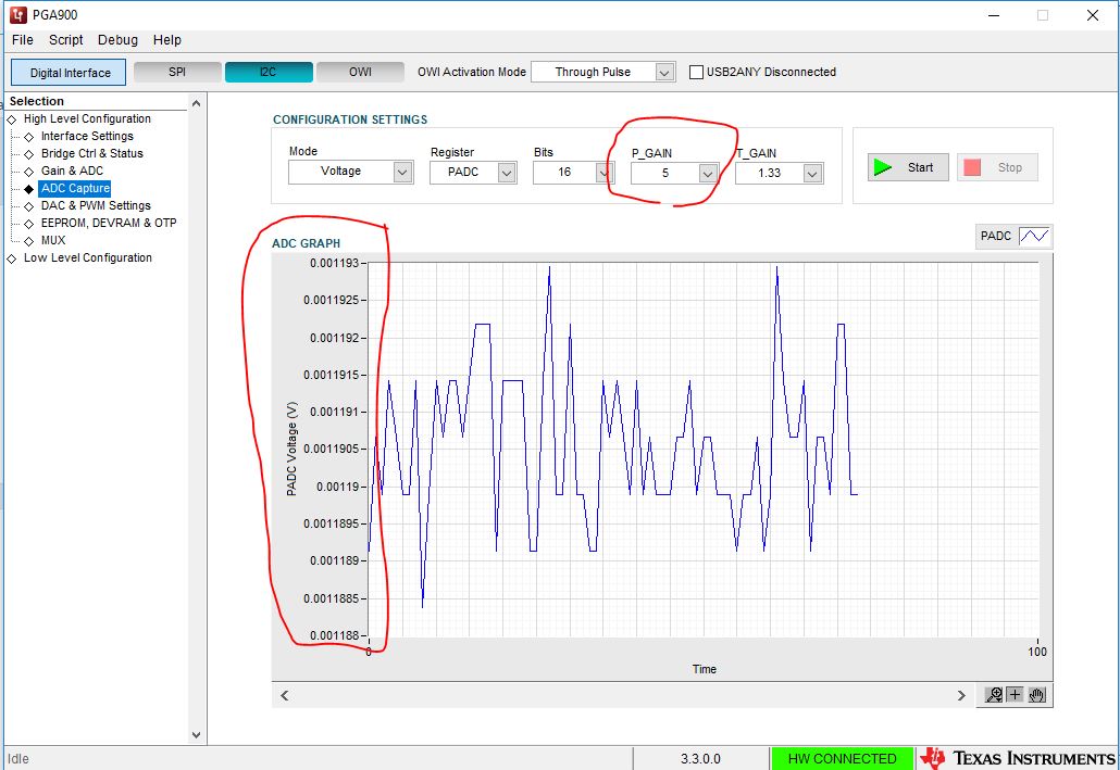 PGA900 The PADC Voltage value shown in ADC graph doesn't gain by