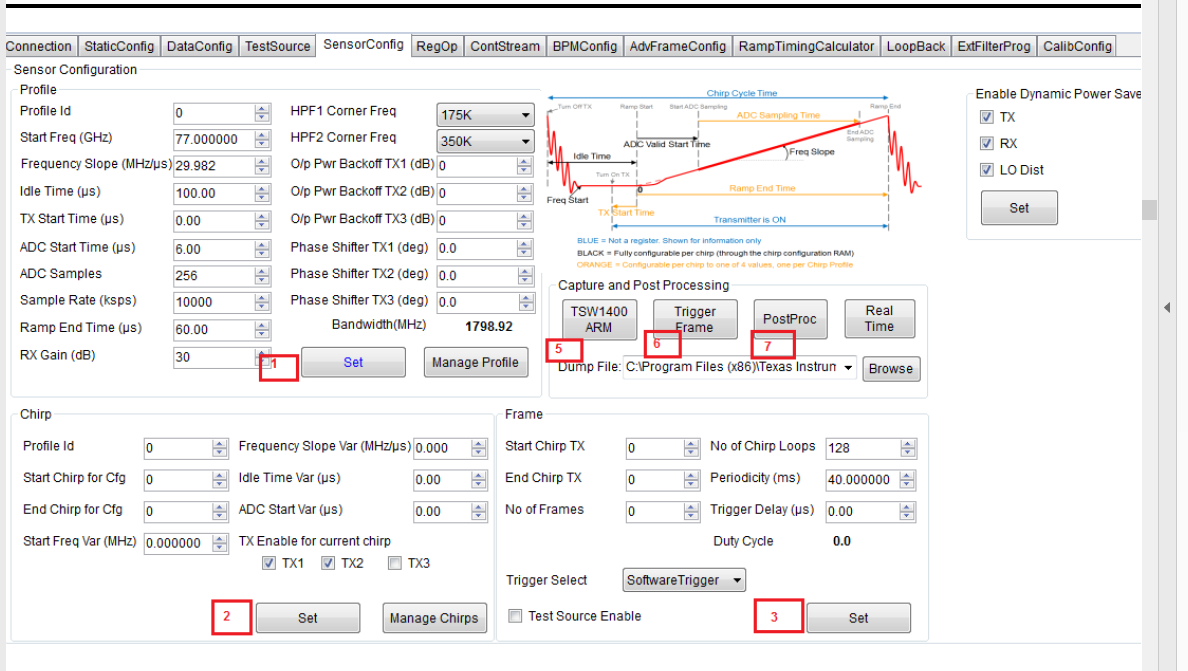 MMWAVESTUDIO Sensors Configuration Selection and significance in