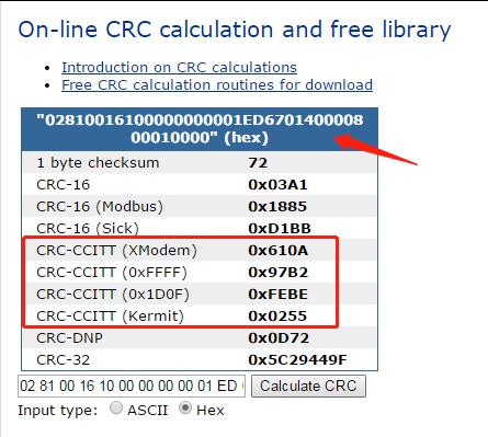 hex file crc 16 calculator