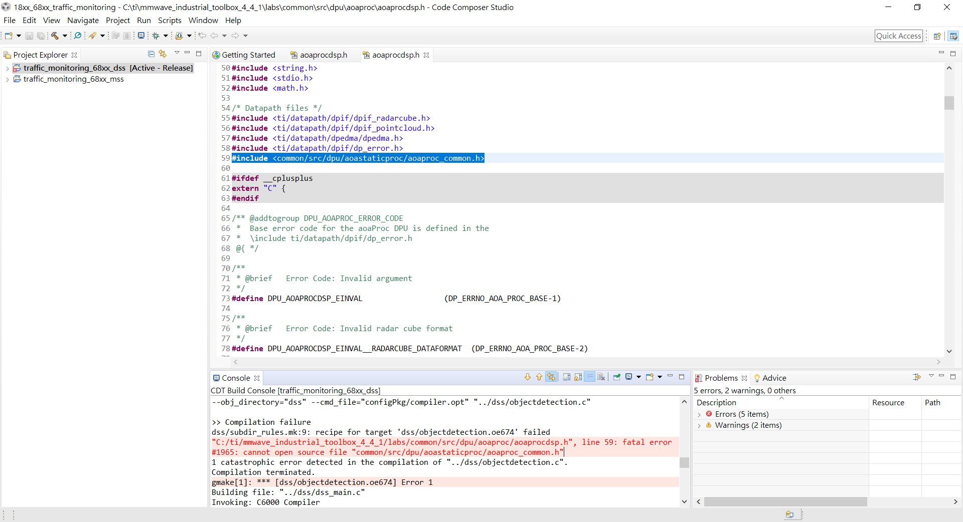 Ccs Iwr6843isk Ccs Build Error Error 1965 Cannot Open Source File Common Src Dpu Aoastaticproc Aoaproc Common H Sensors Forum Sensors Ti E2e Support Forums