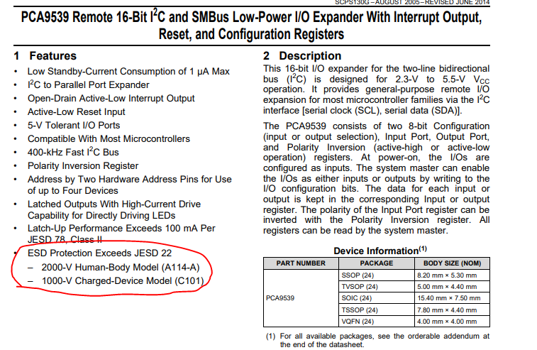 PCA9539: ESD Protection In PCA9539 - Interface Forum - Interface - TI ...