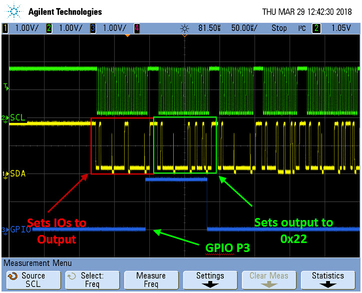 TCA6408A: Time needed to clear default 1's from output register ...