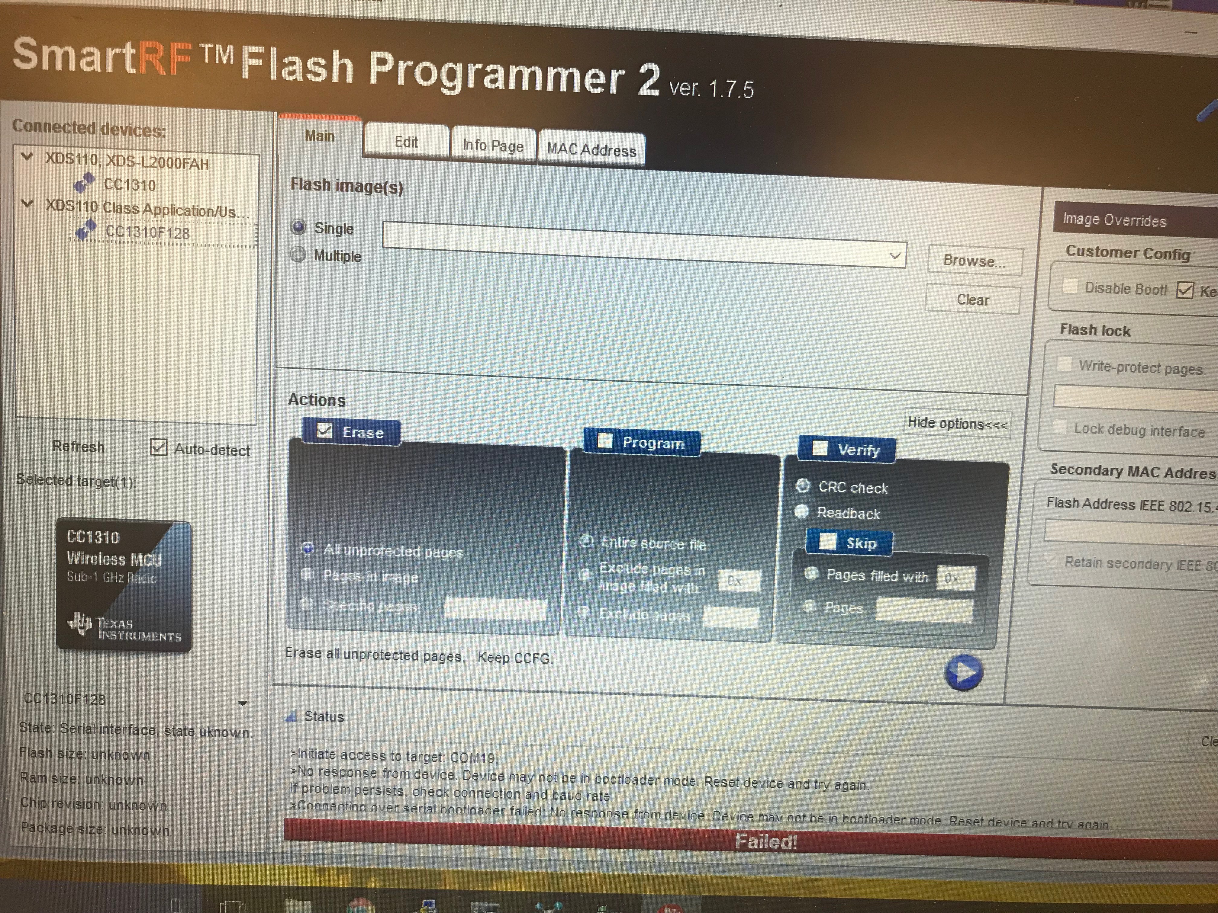 CCS/CC1310: Flashing CC1310 via UART using boot loader backdoor - Sub-1 ...