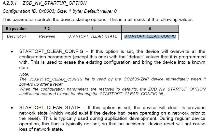 How to Set the NV startup option to force a "new" join with ZStack