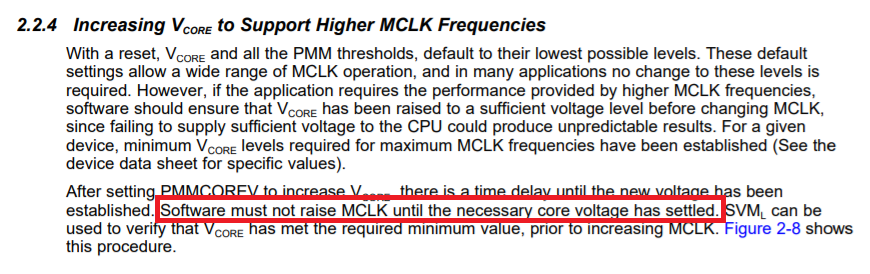 MSP430F67771A: PMM module configuration, Raising VCore Level in steps ...