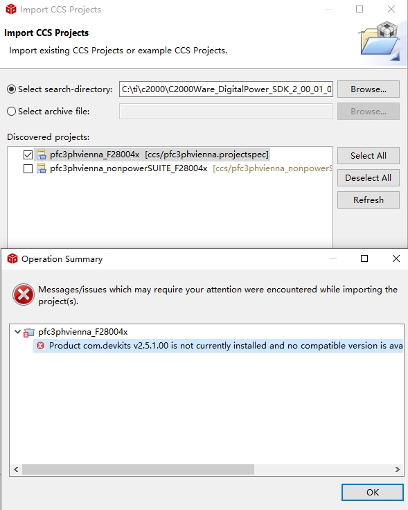 CCS/TIDM-1000: error message occurs when open the demo code in TIDM ...