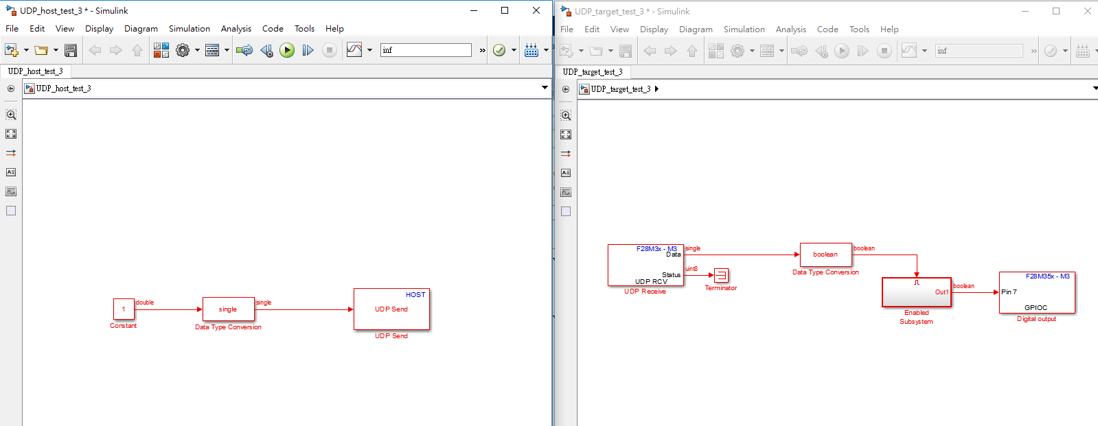 Sending data from Matlab/Simulink to Concerto F28M35H52C1 via