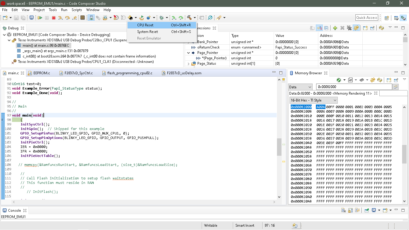 CCS/TMS320F28379D Reset /power off cycle code is not works ,in EEPROM