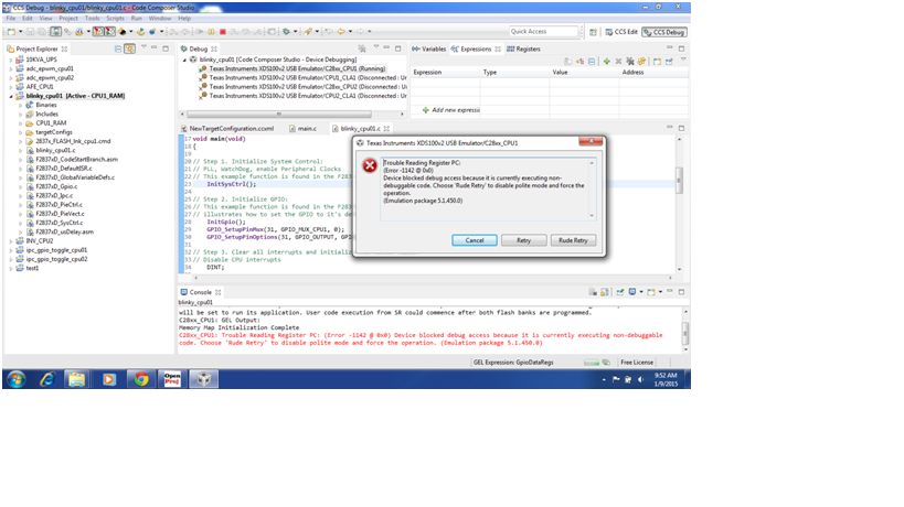 Error coming while running code from TMS320F28377D - C2000 ...