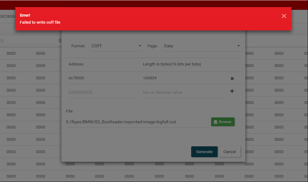 TMS320F280049 Read out FLASH and OTP content using UniFlash Error