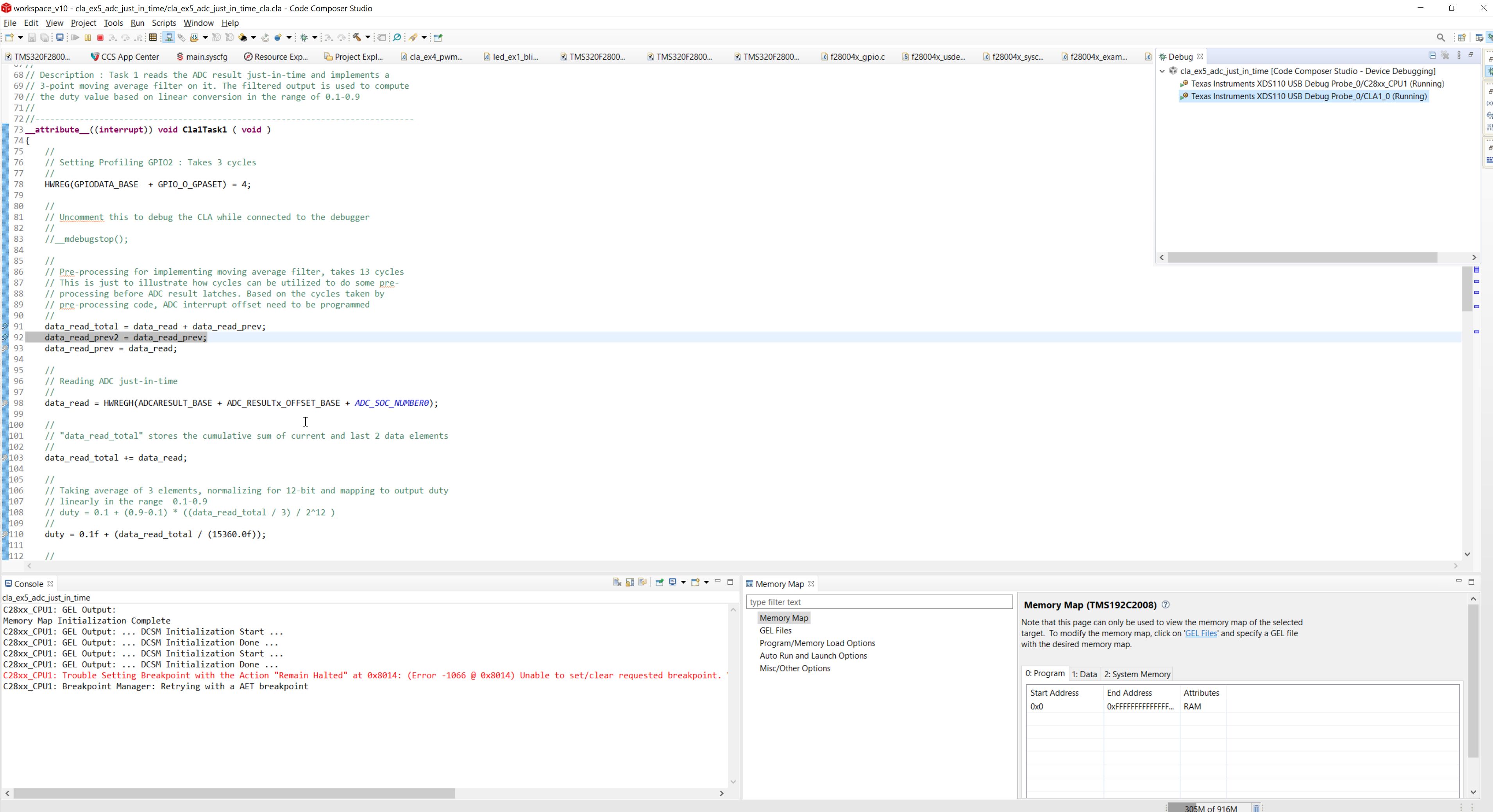 CCS/LAUNCHXL-F280049C: Issue to debug CLA code of