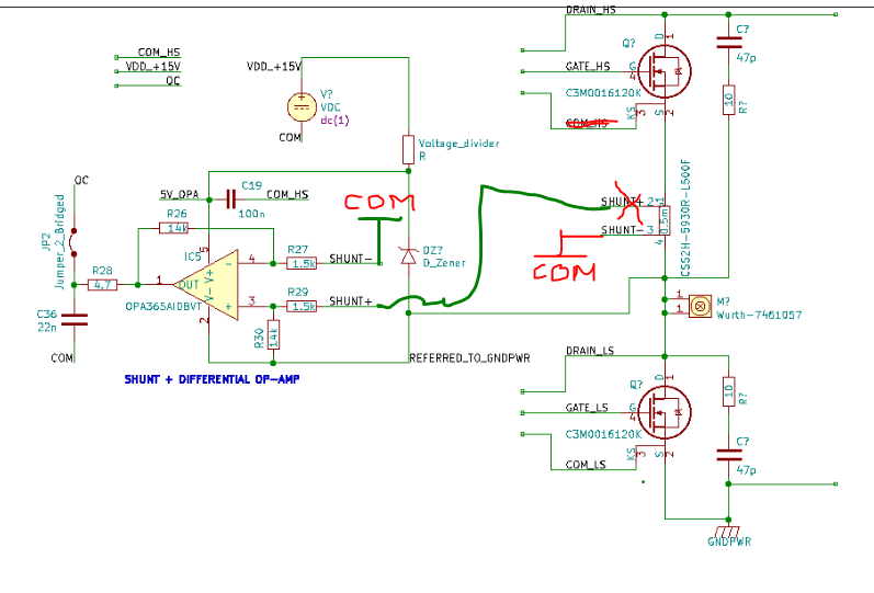 UCC21710-Q1: Current sense monitoring through shunt, with a SiC mosfet ...