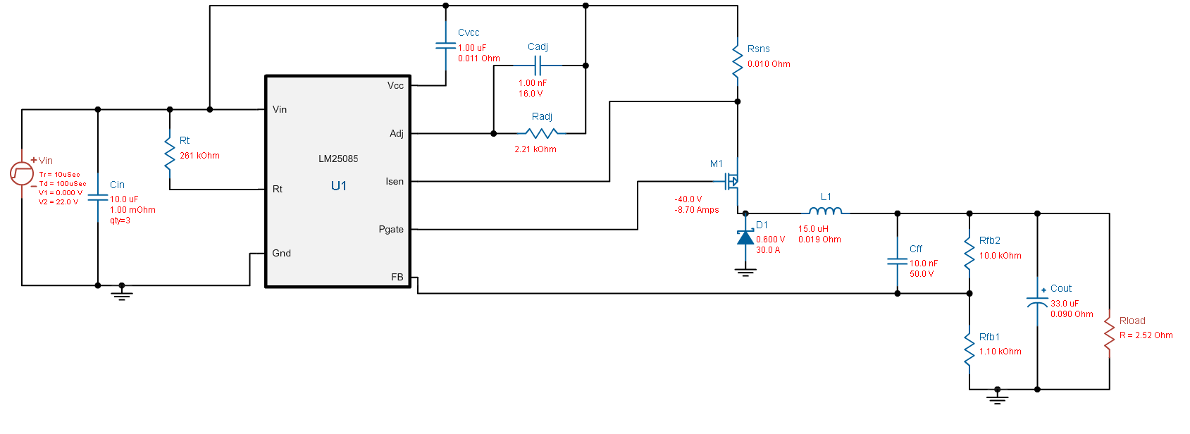 LM25085 Buck converter increase voltage on light load. Power