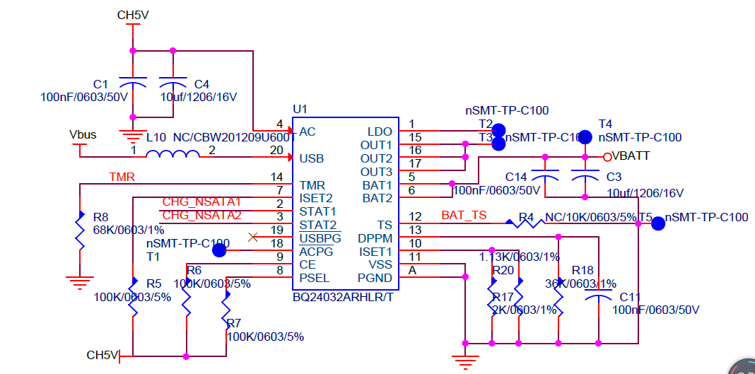 BQ24032A The external battery charging light does not turn on (the red