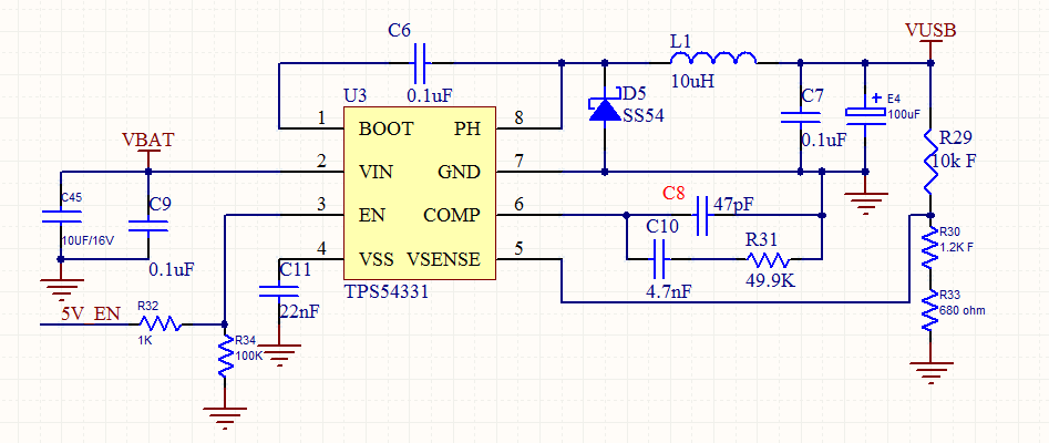 TPS54331: TPS54331 output abnormal with no load - Power management 