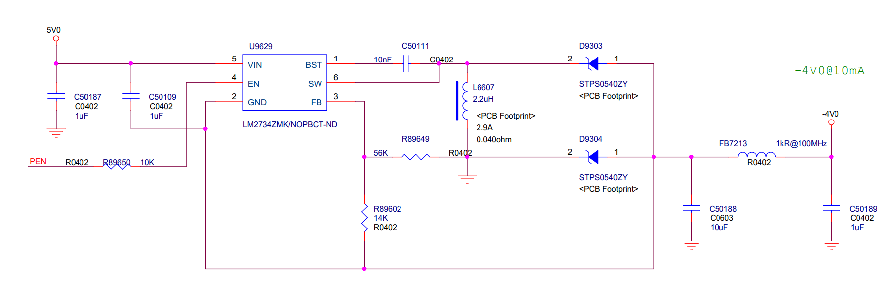 LM2734: I use LM2734 as DC 5V IN, DC -4V output, The sch as below ...