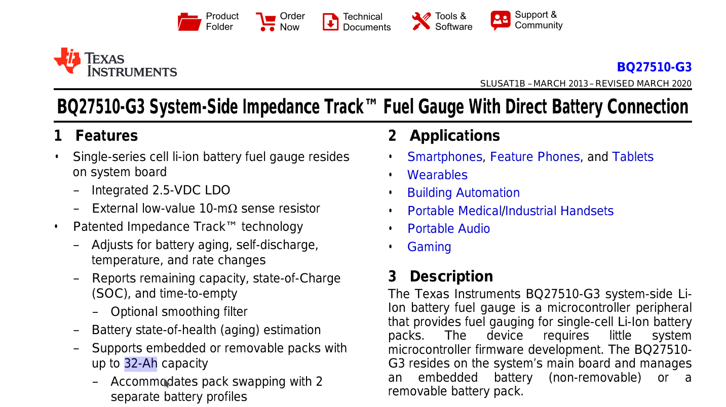 Bq27510 G3 Max Supported Battery Capacity Of The Gauge Power