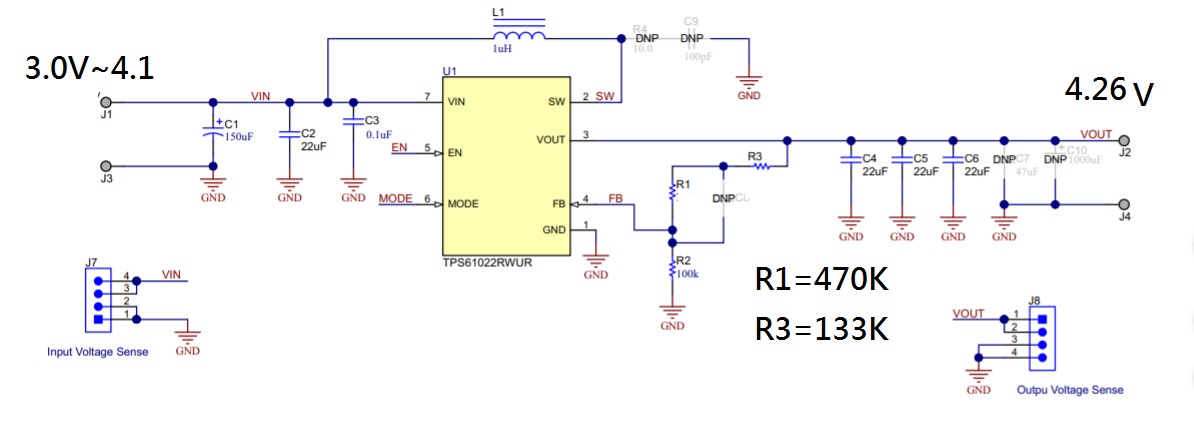 TPS61022EVM-034: We modify the EVM for 3 ~ 4.1V input and output 4.26V ...