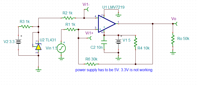 TINA/Spice/LMV7219: Why it is not working while the power supply is set ...