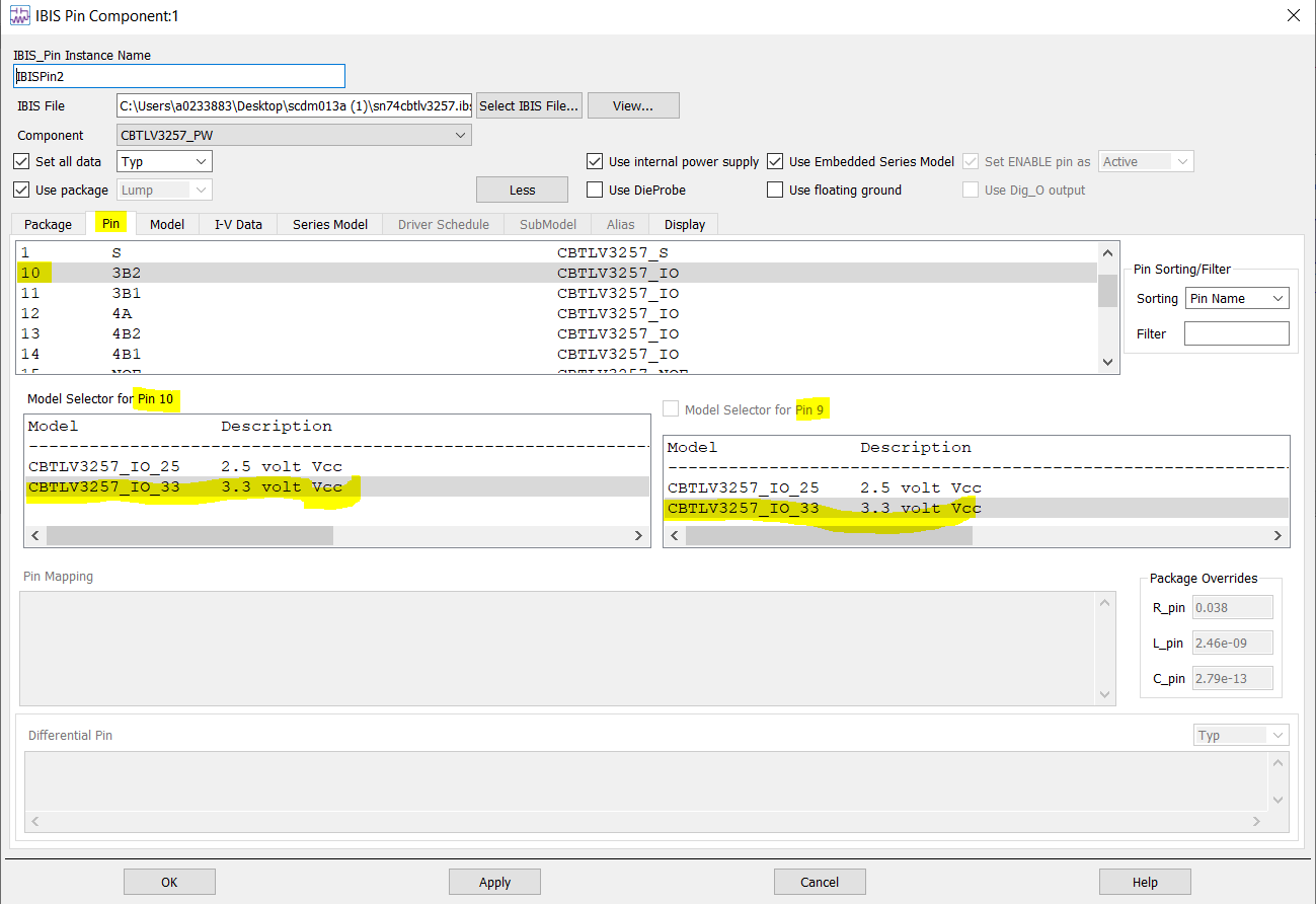 SN74CBTLV3257: IBIS model setting - Switches & multiplexers