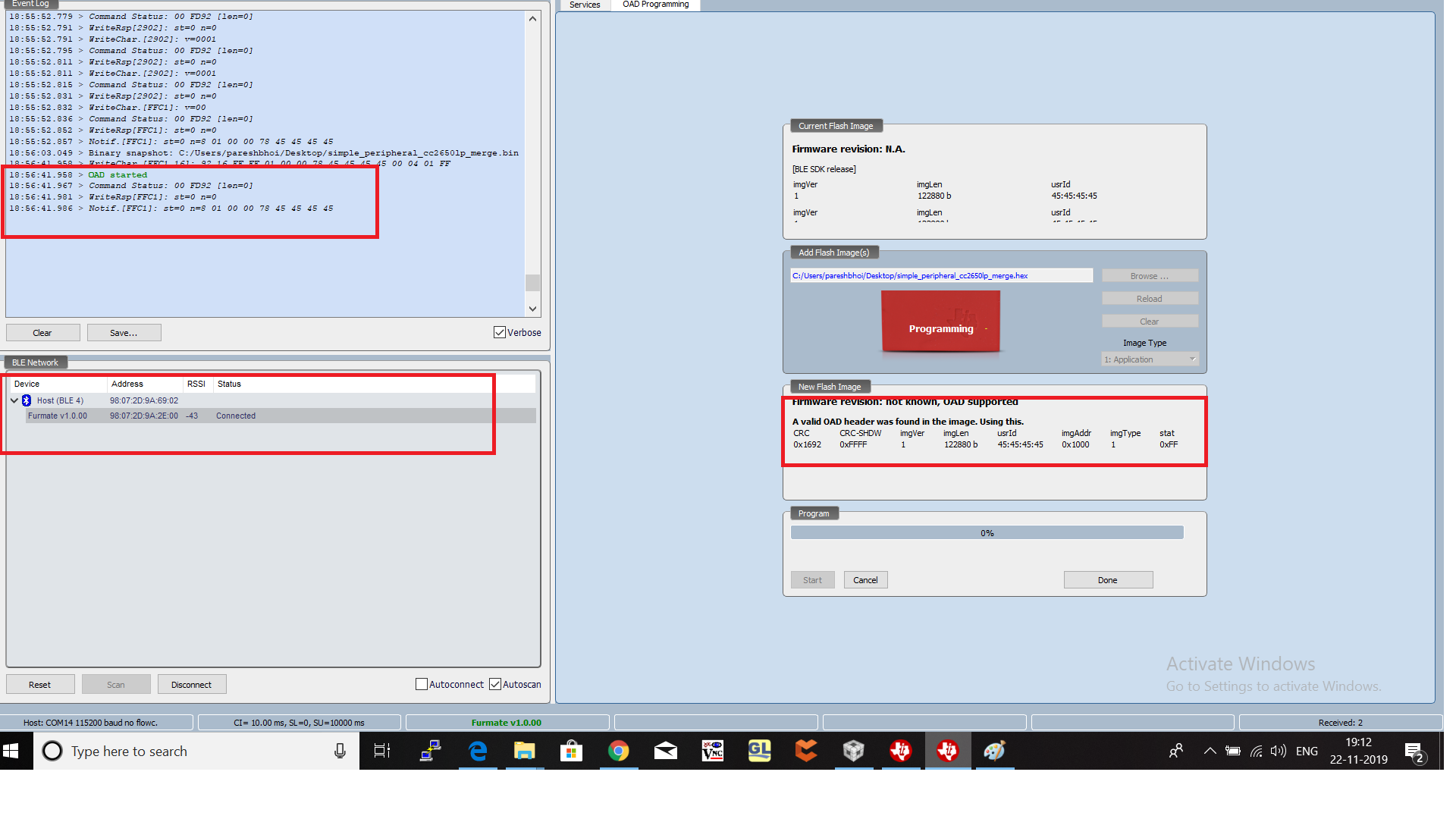 CC2650 ODA is stuck in cc2650 in ti Ble Device monitor 2.9.0
