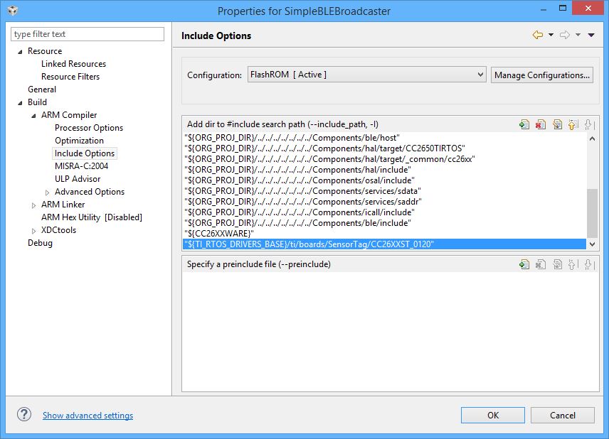 required steps for porting CC26xx simpleBLEbroadcaster sample project ...