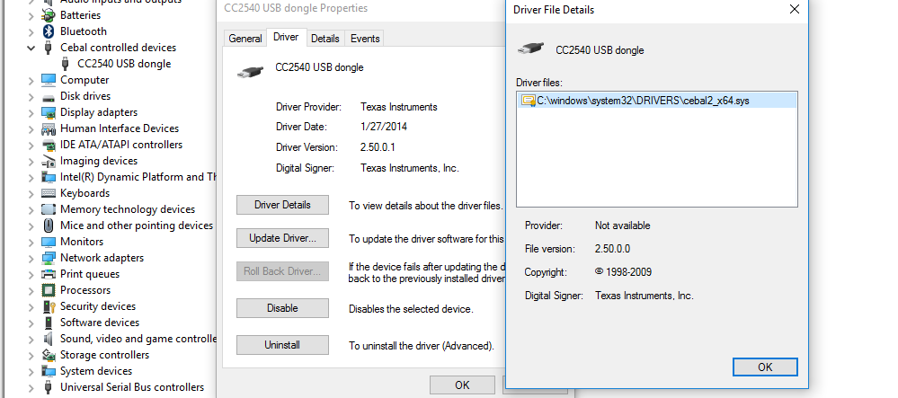 CC2540: CC2540 USB Dongle Windows 10 x64 - Bluetooth forum - - TI E2E support forums