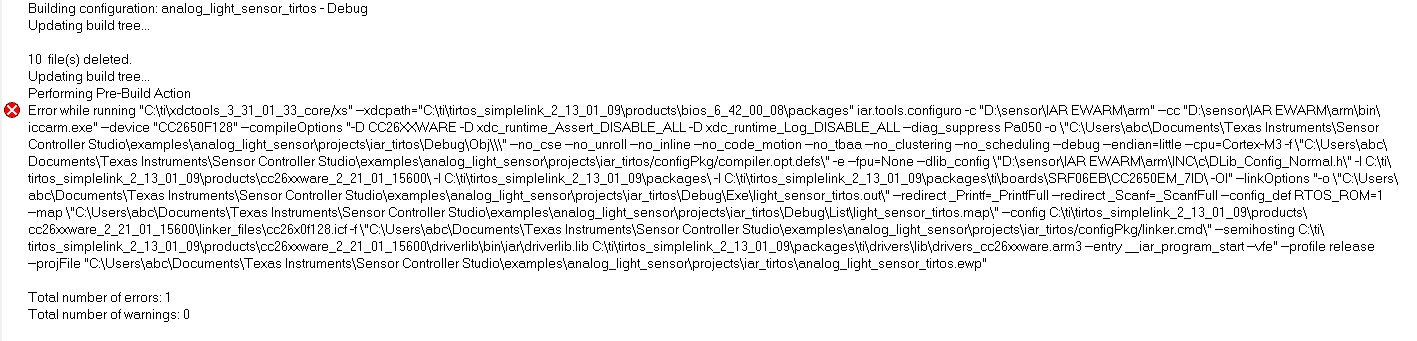 The analog light sensor example in sensor controller studio doesn't ...