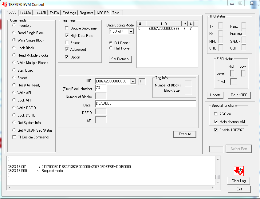 TRF7970A EVM Write Issues with GUI and RF430FRL152HEVM - Other wireless ...