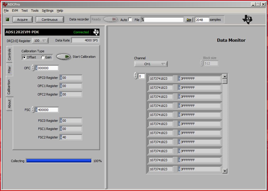 ADS1282EVM-PDK: ADC pro Final Output Data only 3FFFFFFF at maximum ...