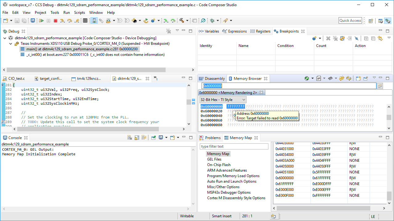 Compiler/TM4C129ENCZAD: External memory region not showing in Memory ...