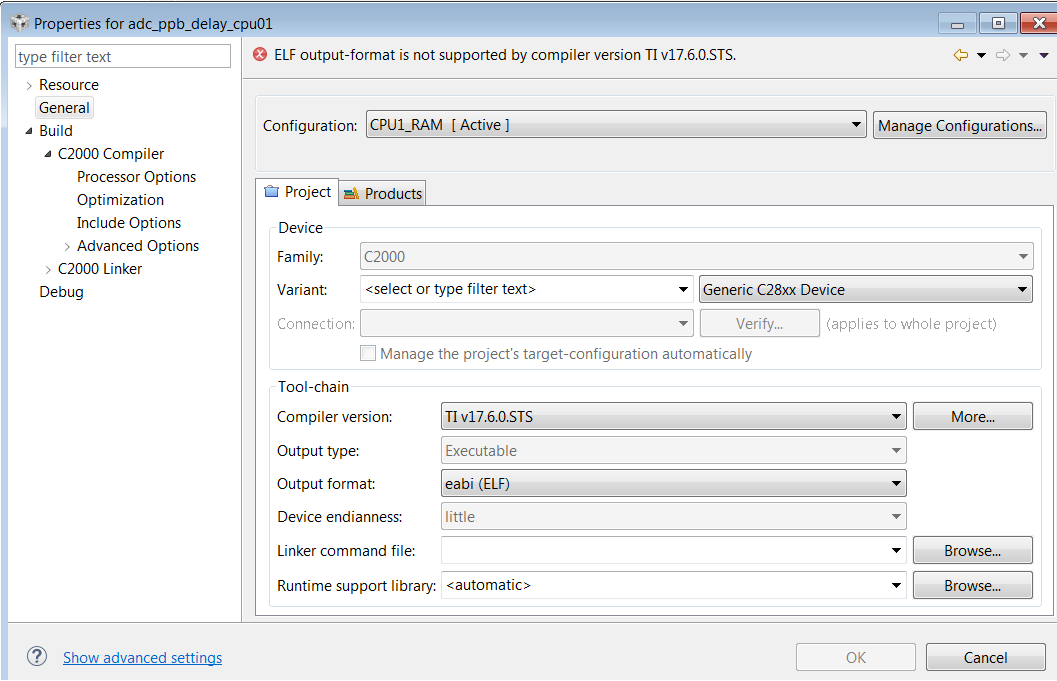 CCS/TMS320F28335: issue of generate ELF file for 28335 - Code Composer ...