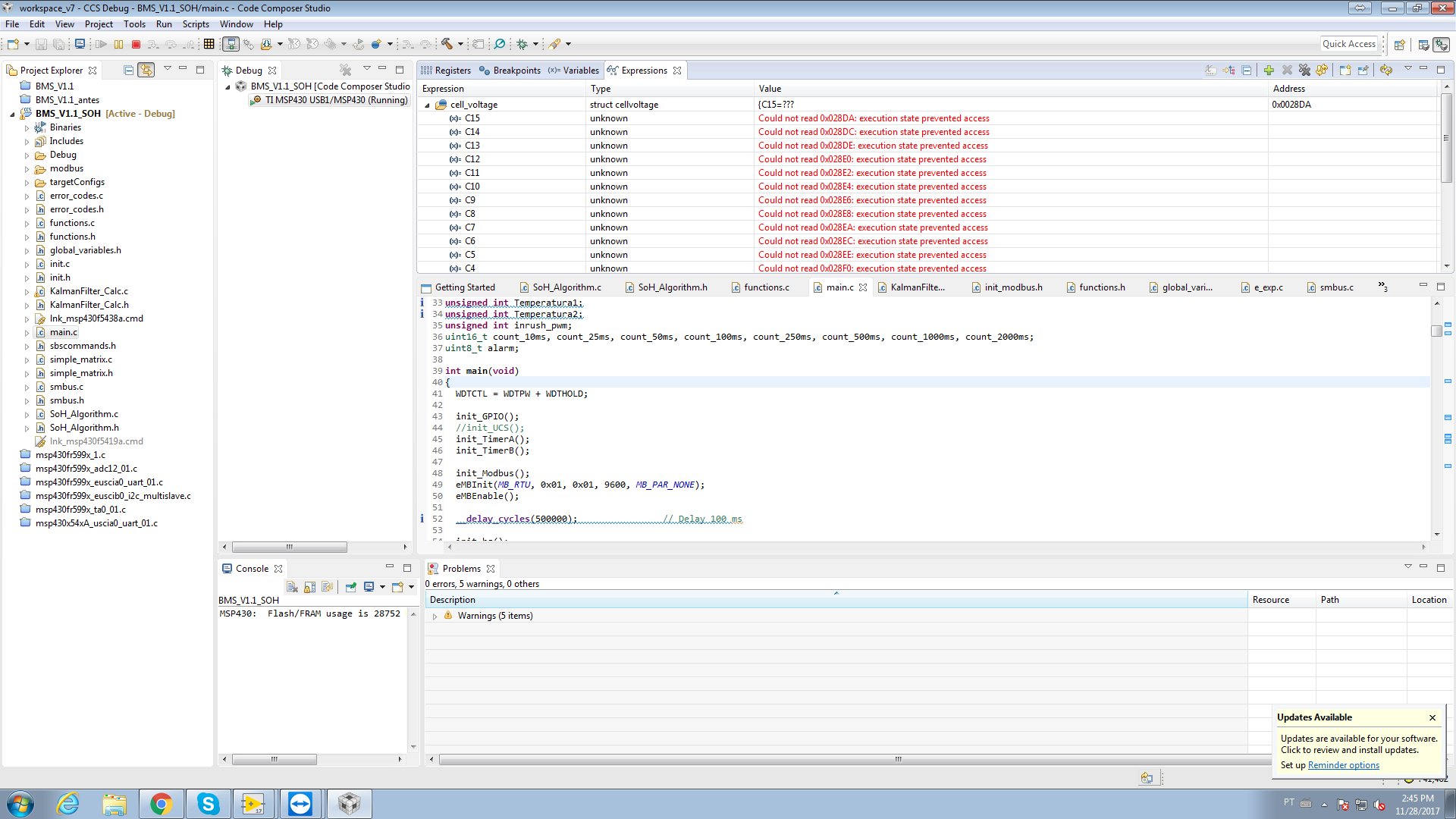 CCS/MSP430F5438A: Execution state prevent access during debugging ...