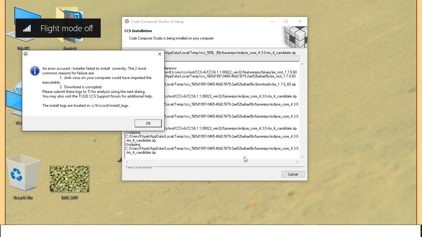 Installation error ccs_setup_6.1.2.00014_install - Code Composer Studio ...