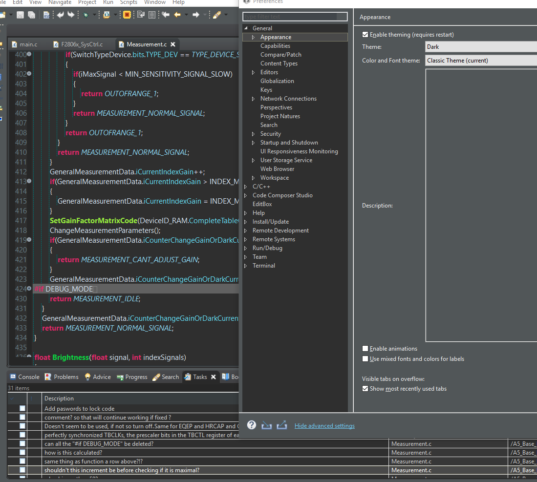 CCS/CODECOMPOSER: Changing colors after switching to dark (Linux) theme ...