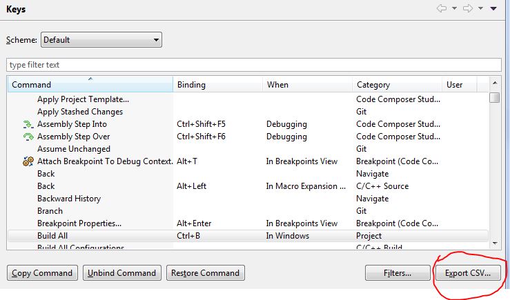 CCS/CCSTUDIO: How to Export / Import shortcut key assignments, CCS  .00033 - Code Composer Studio forum - Code Composer Studio™︎ - TI E2E  support forums