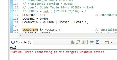 CCS/MSP430FR2512: MSP430: Error connecting to the target: Unknown 