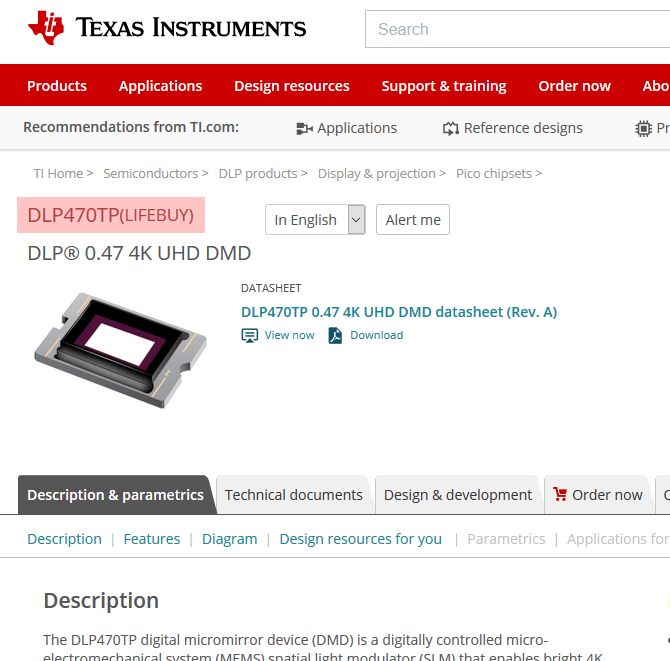 DLP470TP: Are the pico (.47'') 4K DMDs being discontinued?? - DLP ...