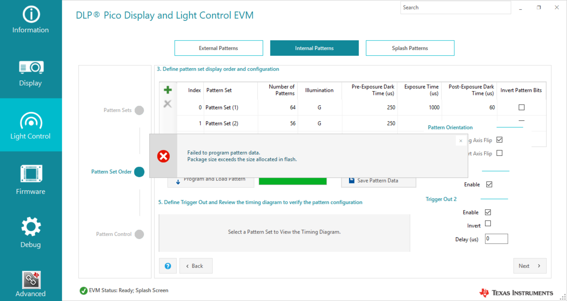 DLP4710EVM-LC: Please tell me how to store more than 1000 1-bit ...